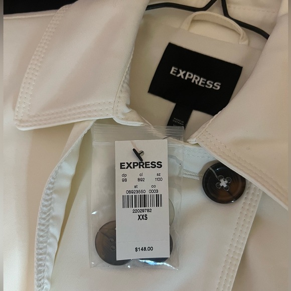 New With Tag Express XXS White Double Breasted Pea Coat - Picture 3 of 4